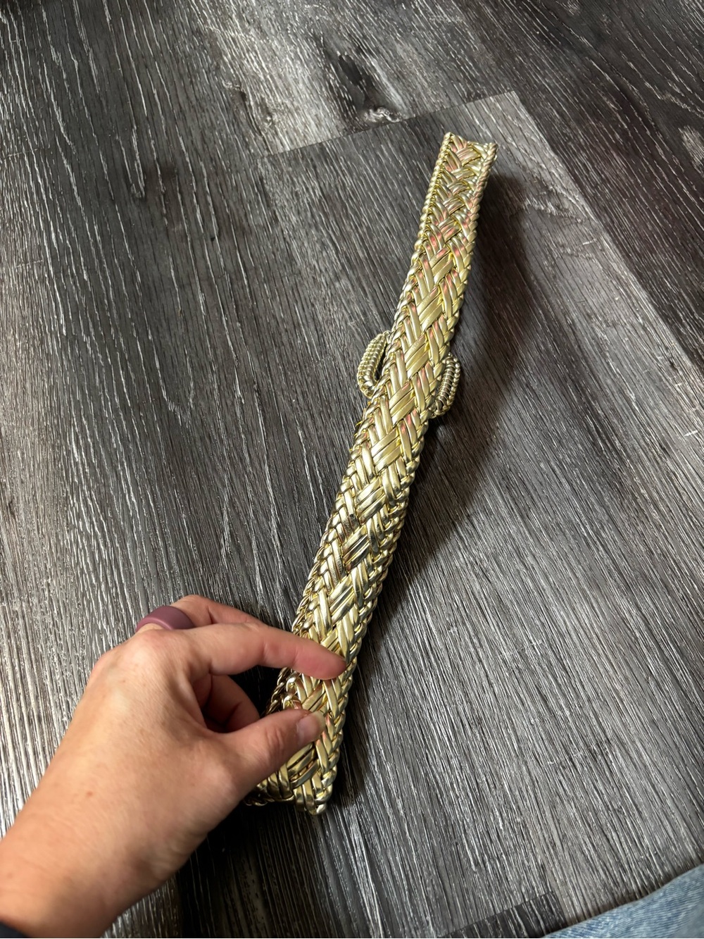Vintage Metallic Gold Woven Raffia Waist Belt O/S - Picture 3 of 4